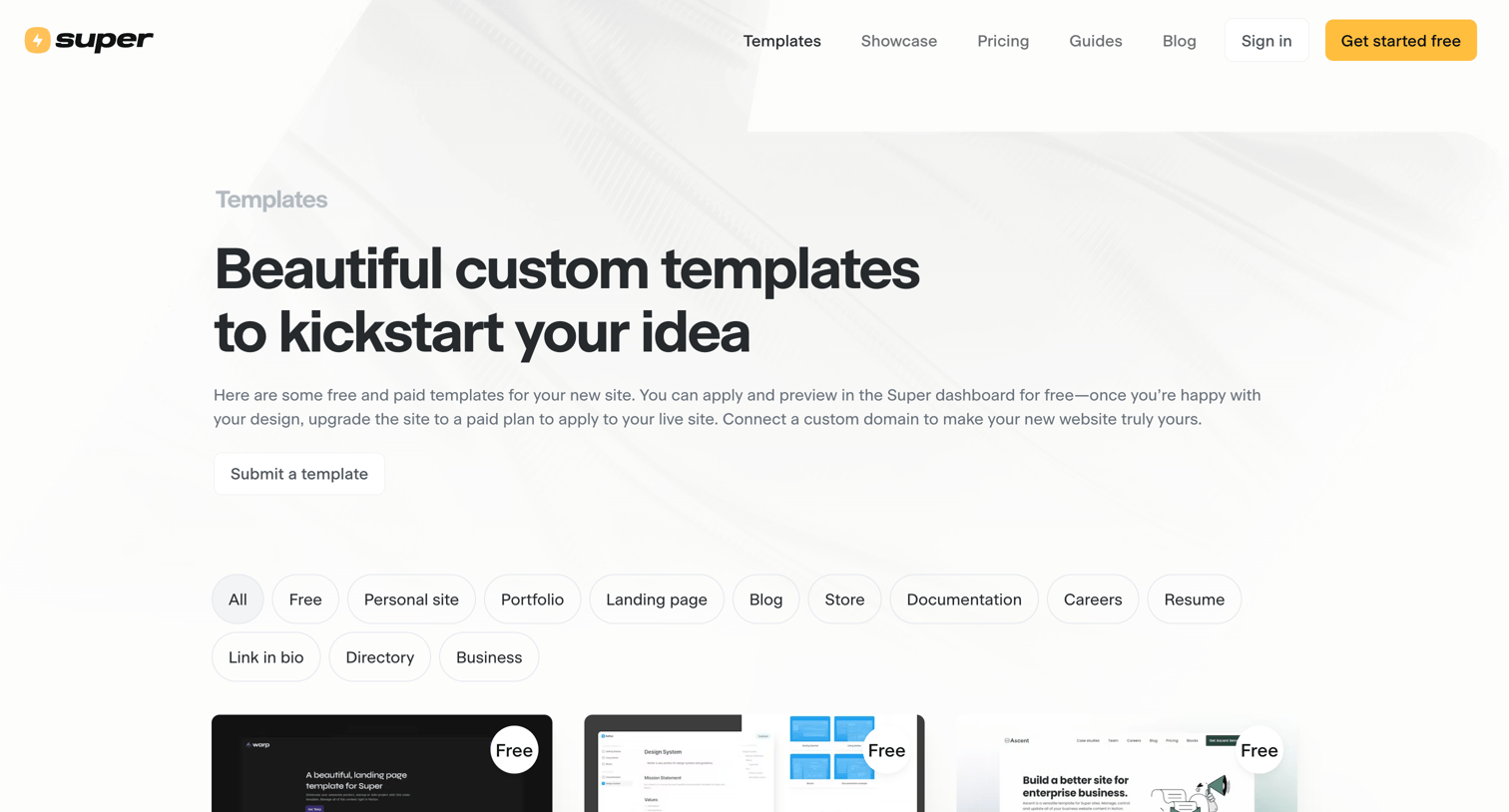 Super - Templates screen