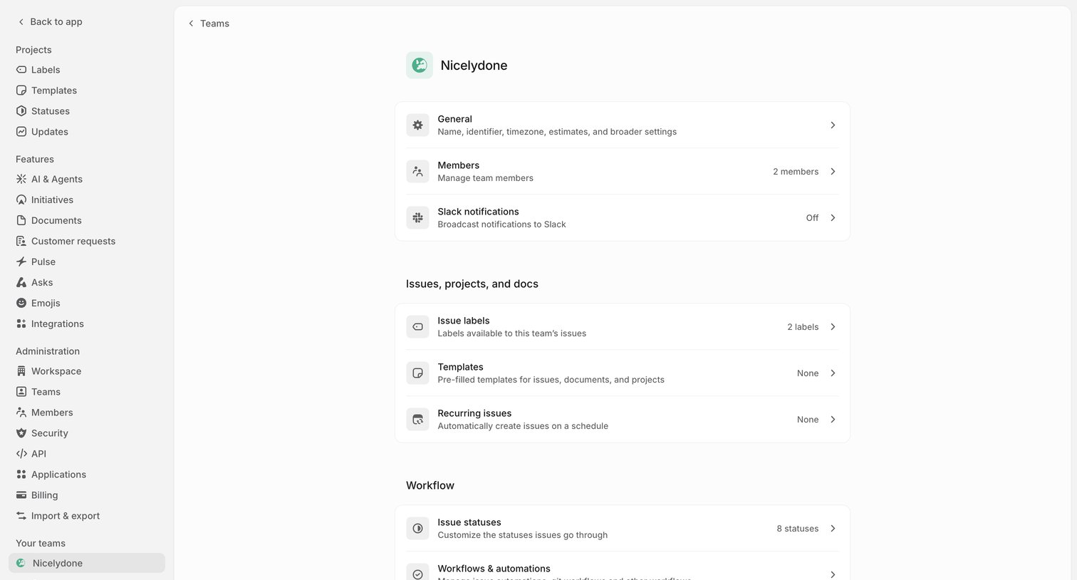 Linear - Nicelydone › Overview screen