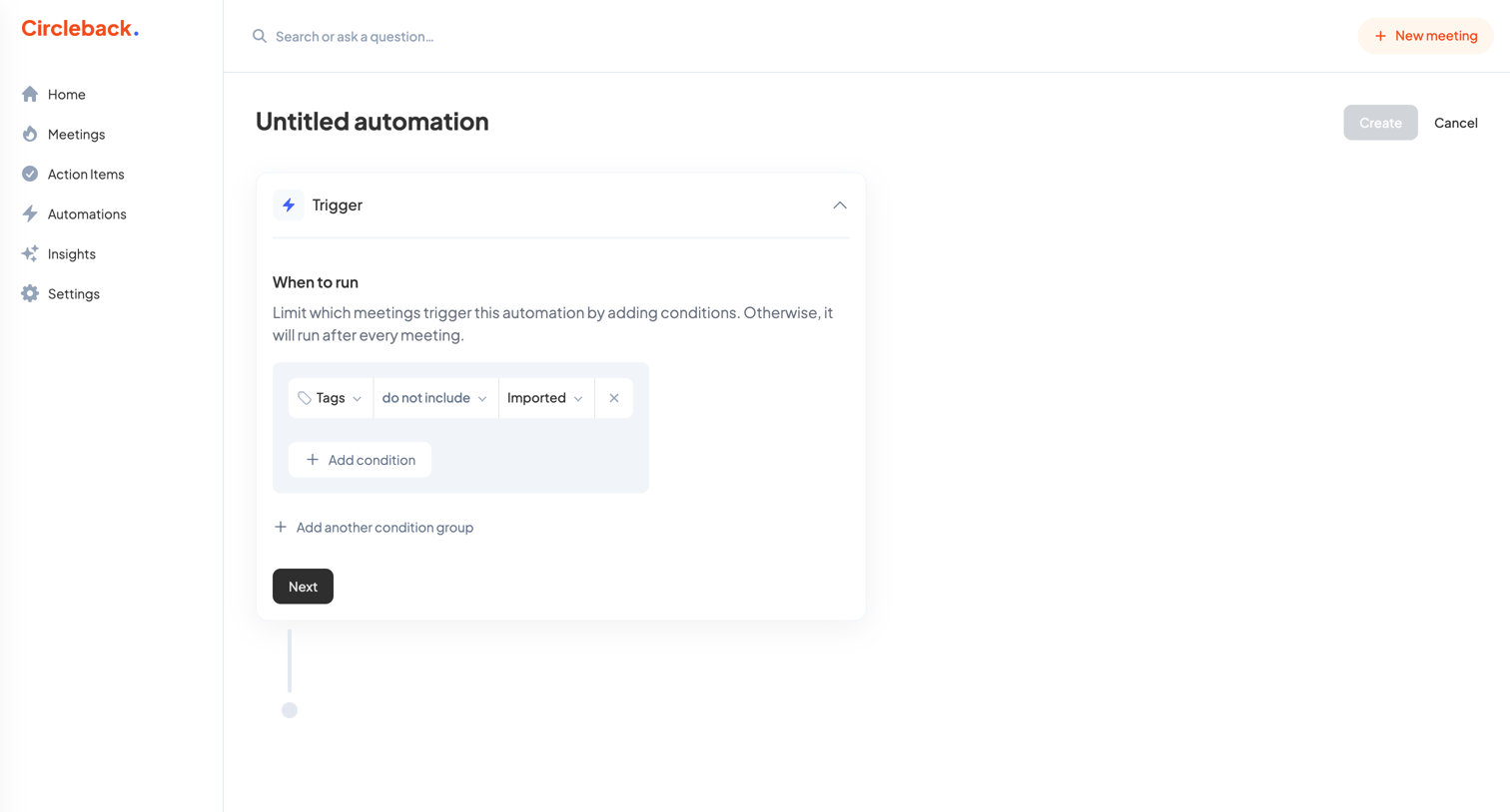 Circleback - Untitled automation - Circleback screen