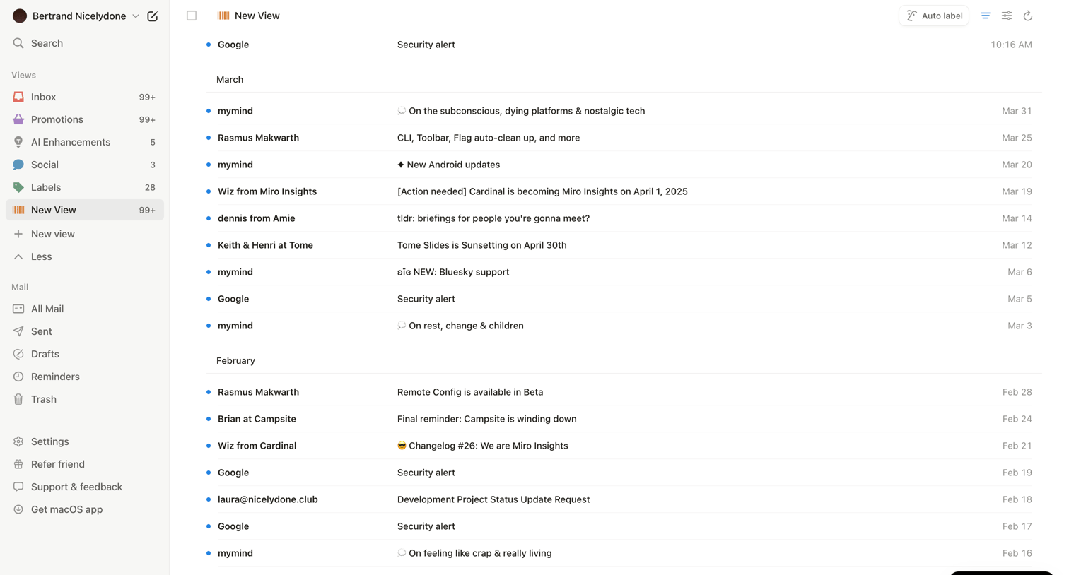 Notion Mail - 99+ • New View • nicelydoneproducts@gmail.com • Notion Mail screen