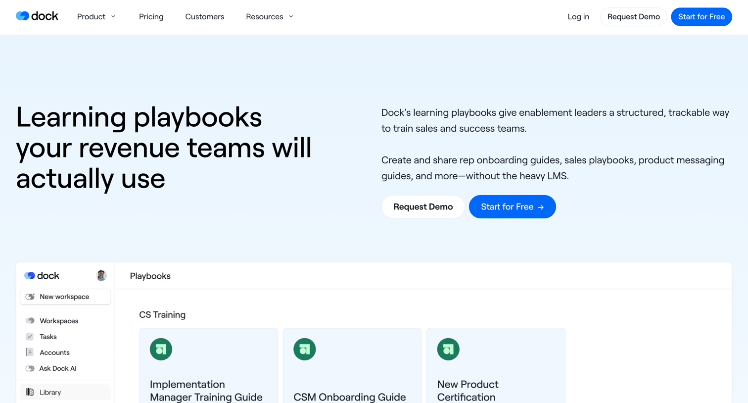 Dock - Learning Playbooks | Training playbooks for revenue teams screen