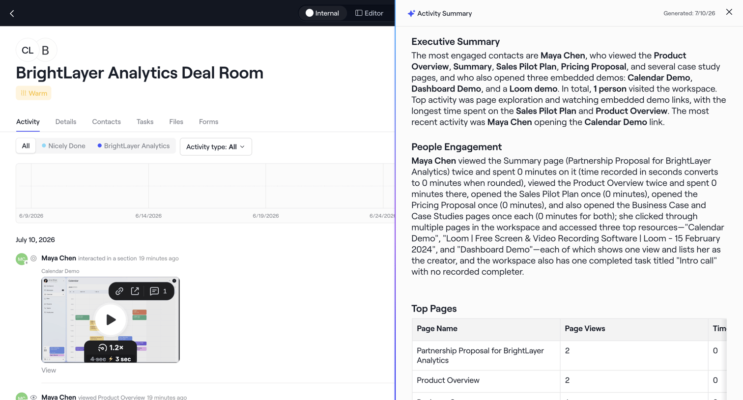 Dock - Internal · BrightLayer Analytics Deal Room screen