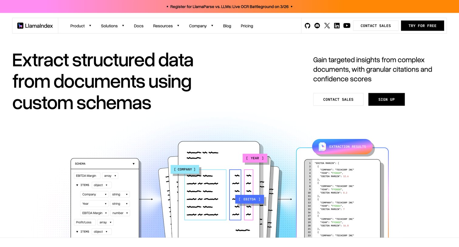 Llamaindex - AI Document Extraction Software with confidence scores and citations Extract screen