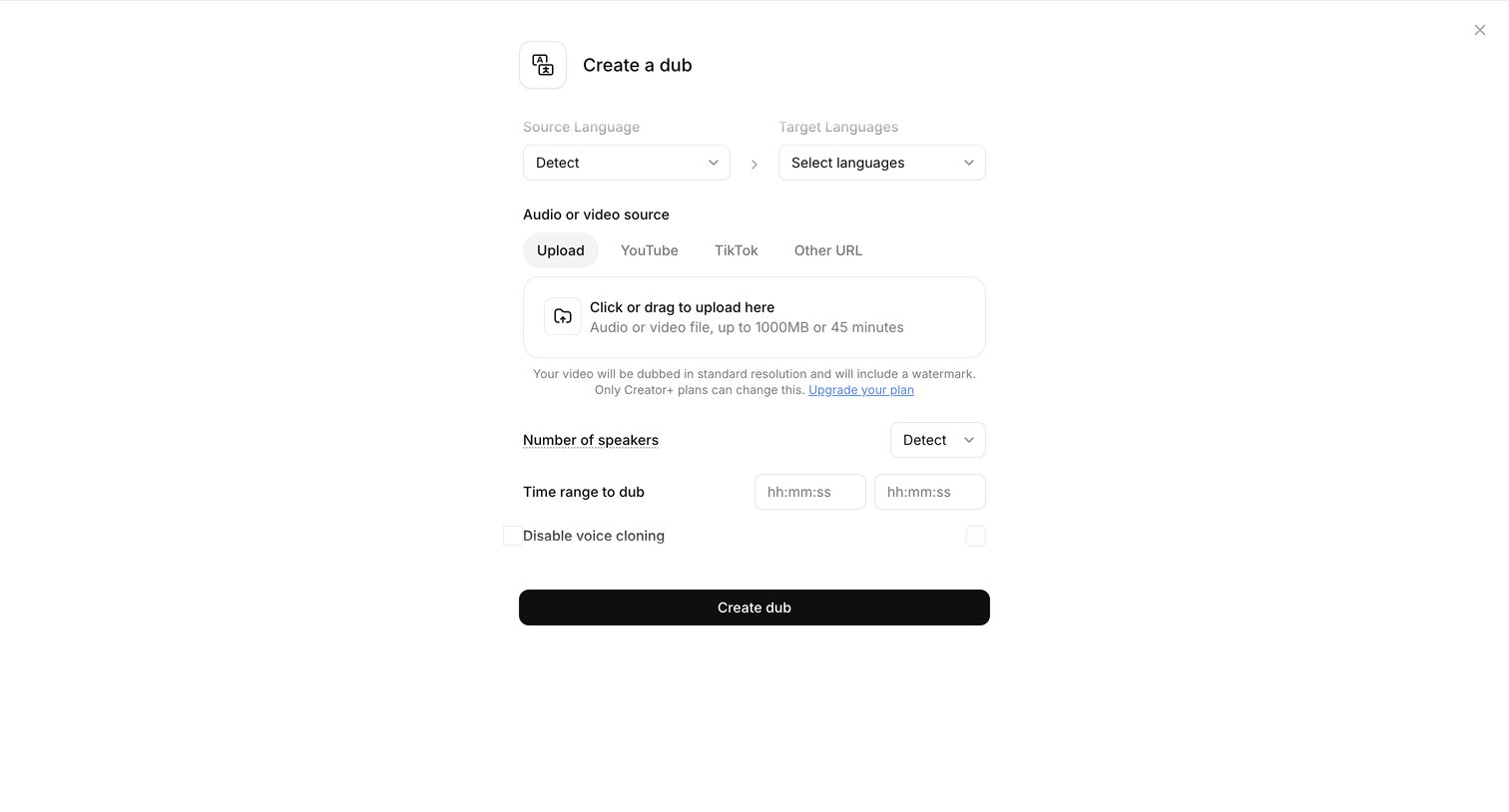 Elevenlabs - Dubbing | ElevenLabs screen