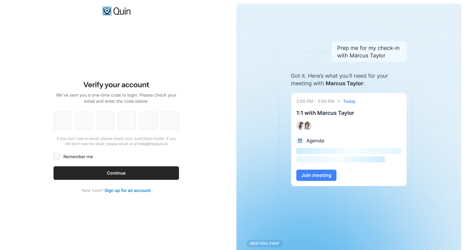 Quin - Account Verification | Quin screen