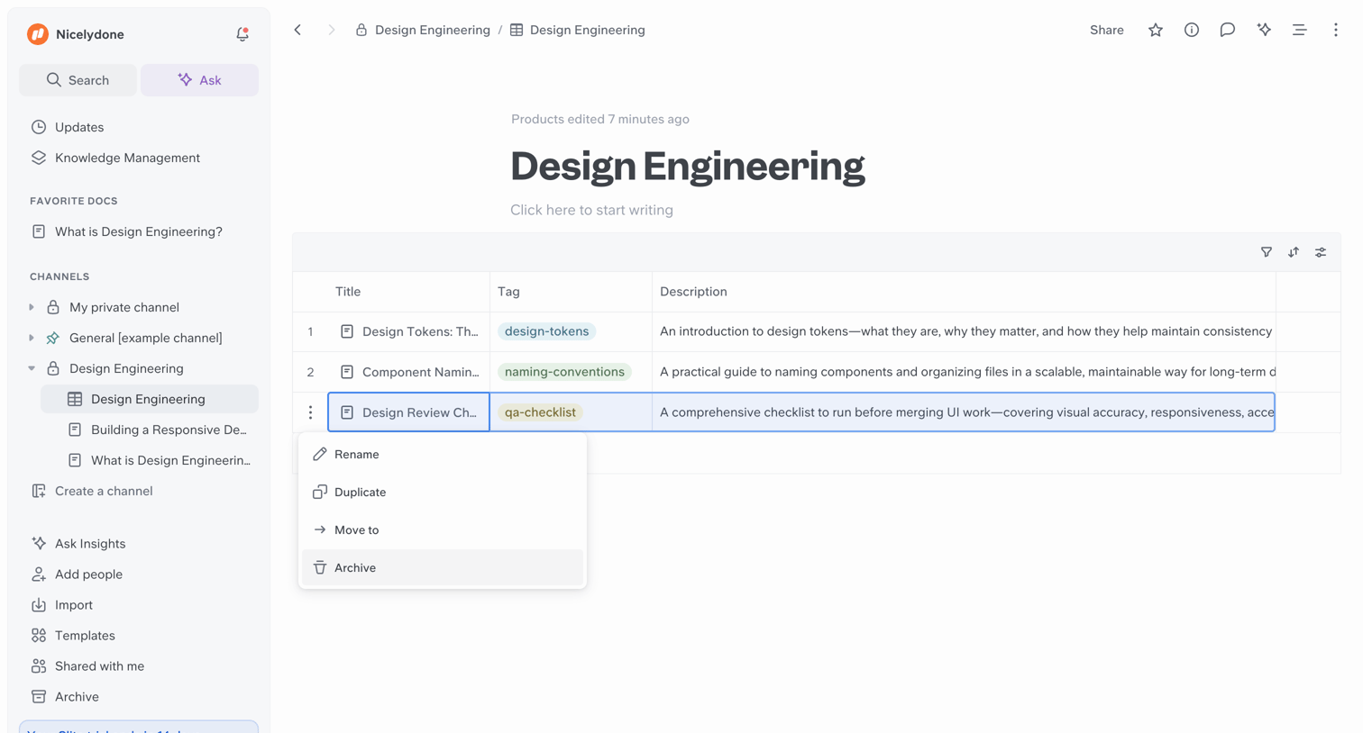 Slite - Design Engineering screen