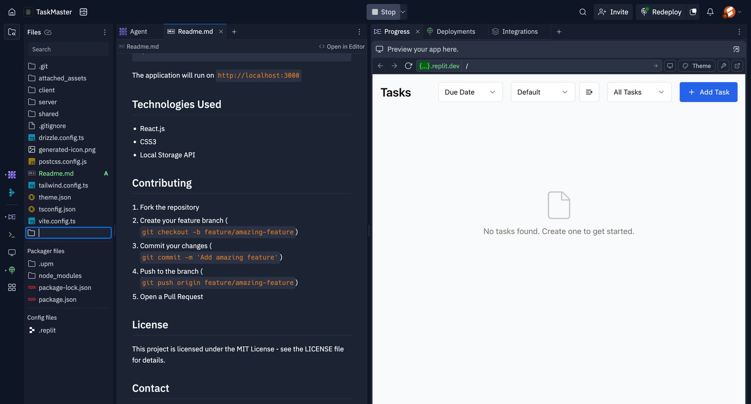 Replit - TaskMaster - Replit screen