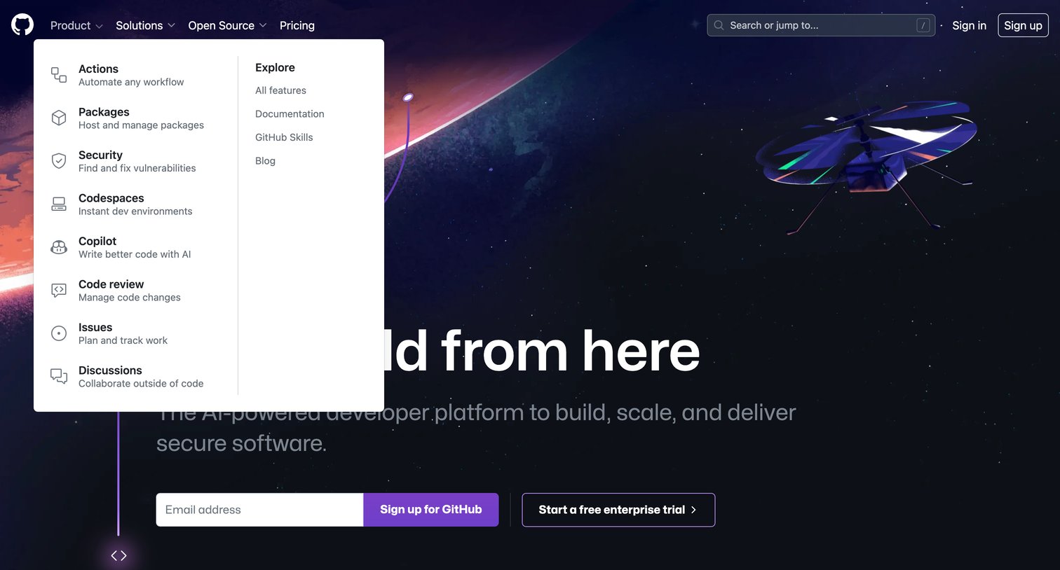 Github - GitHub Let’s build from here · GitHub screen