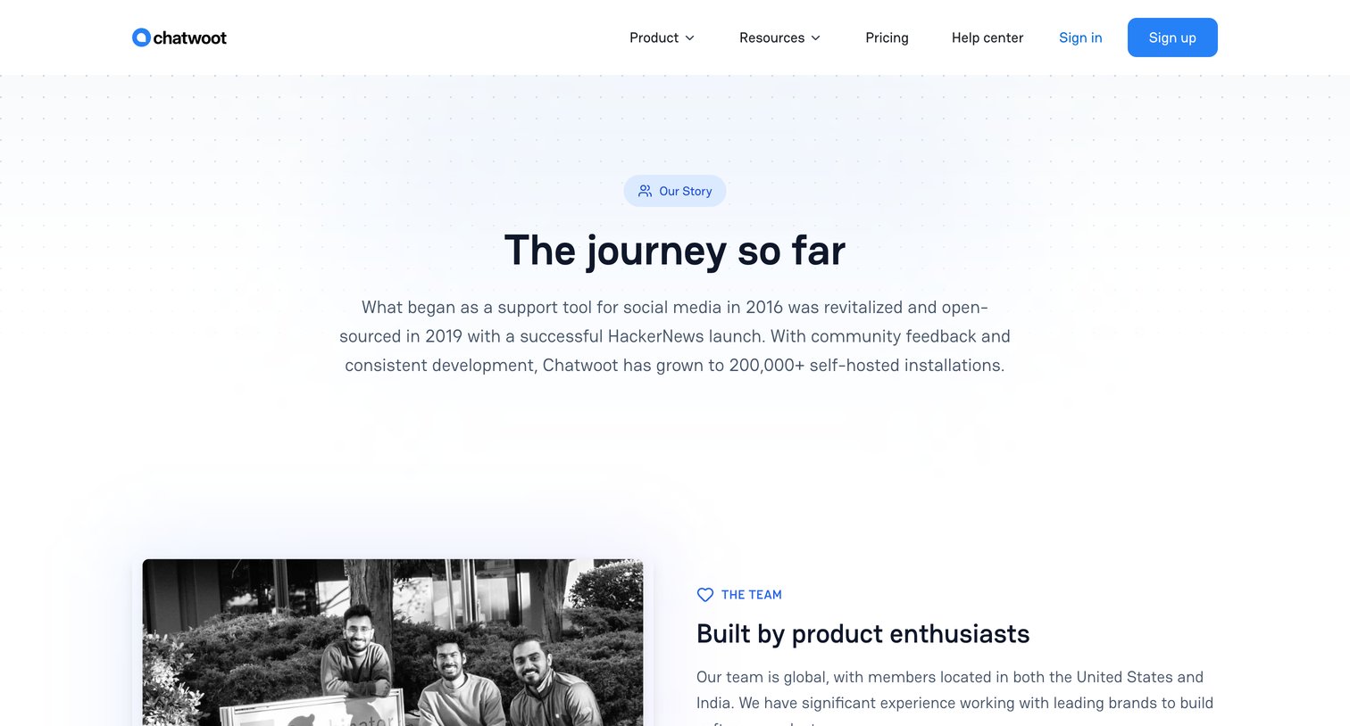 Chatwoot - Team - Meet the people behind Chatwoot screen