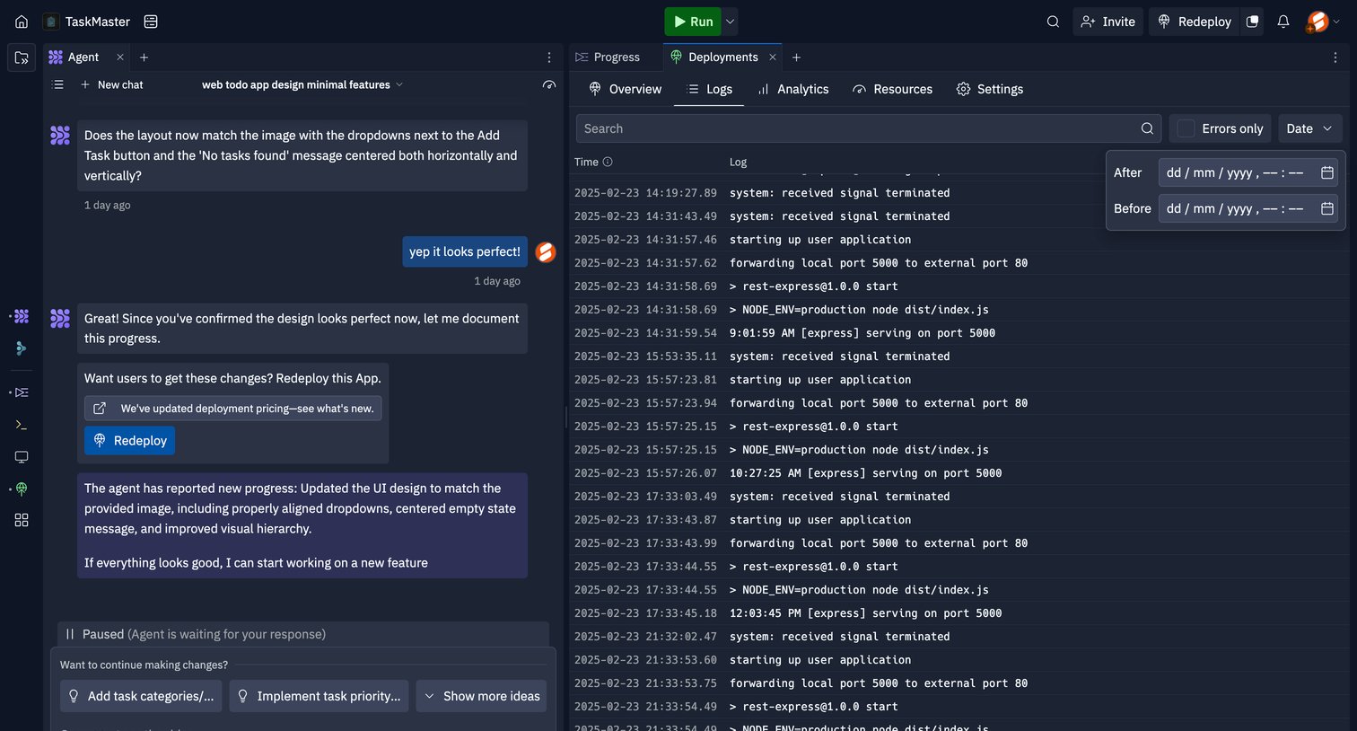 Replit - TaskMaster - Replit screen