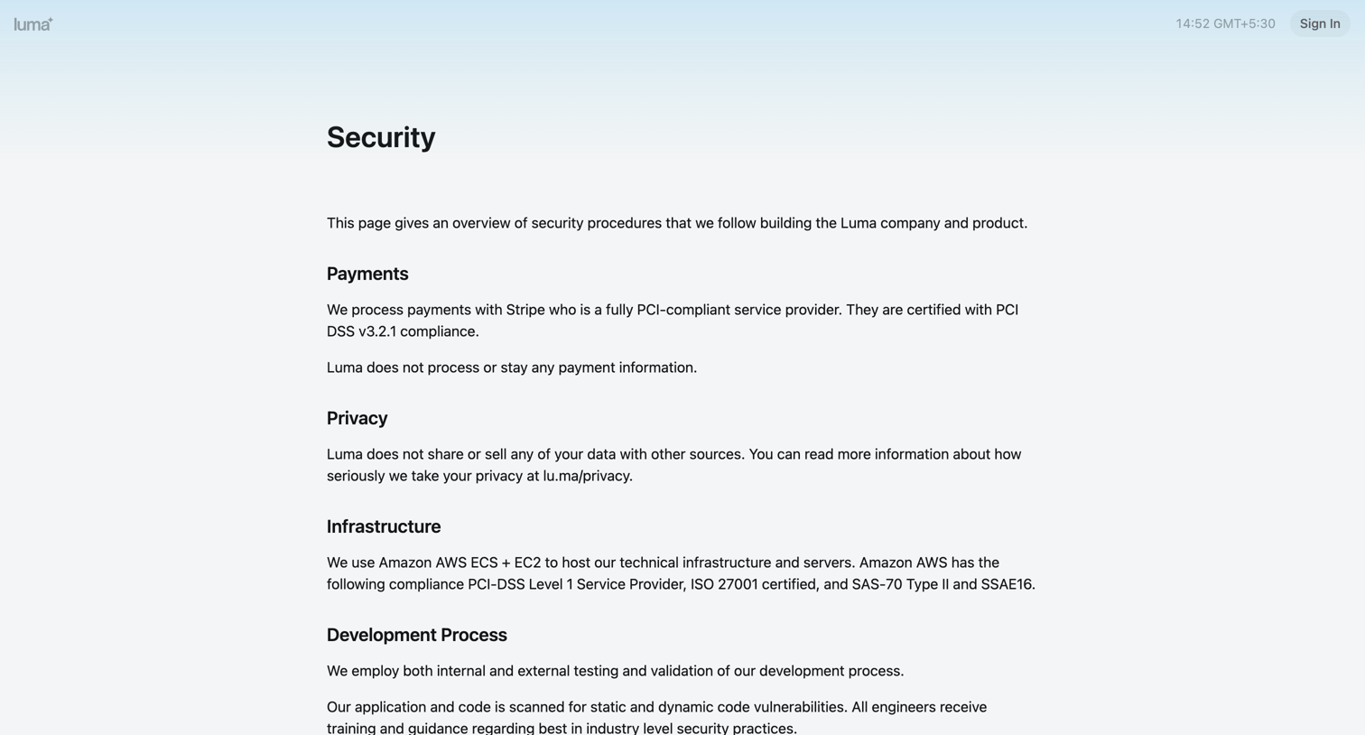 Luma - Security · Luma screen