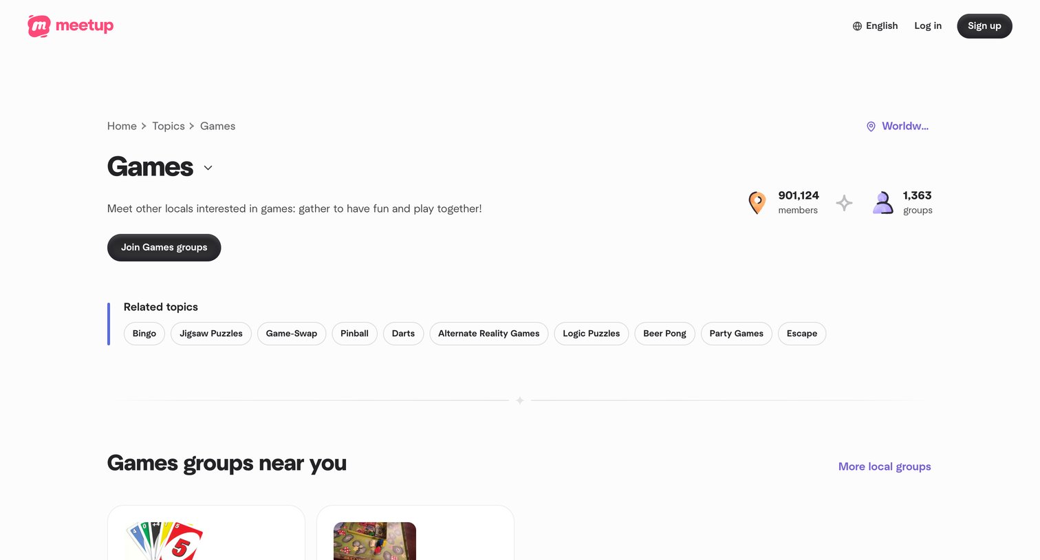 Meetup - Games groups  Meetup screen