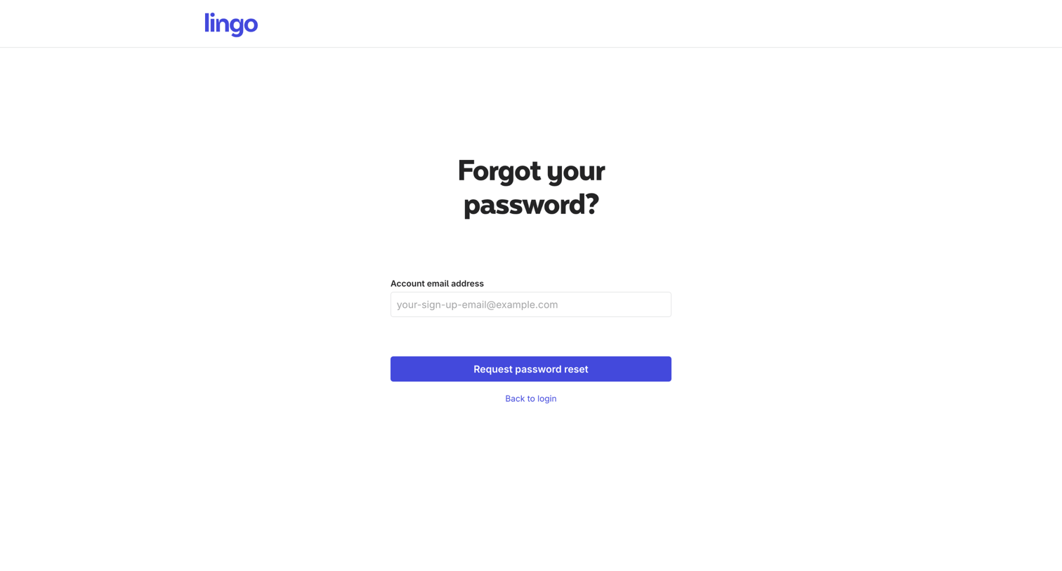 Lingo - Forgot your password? screen