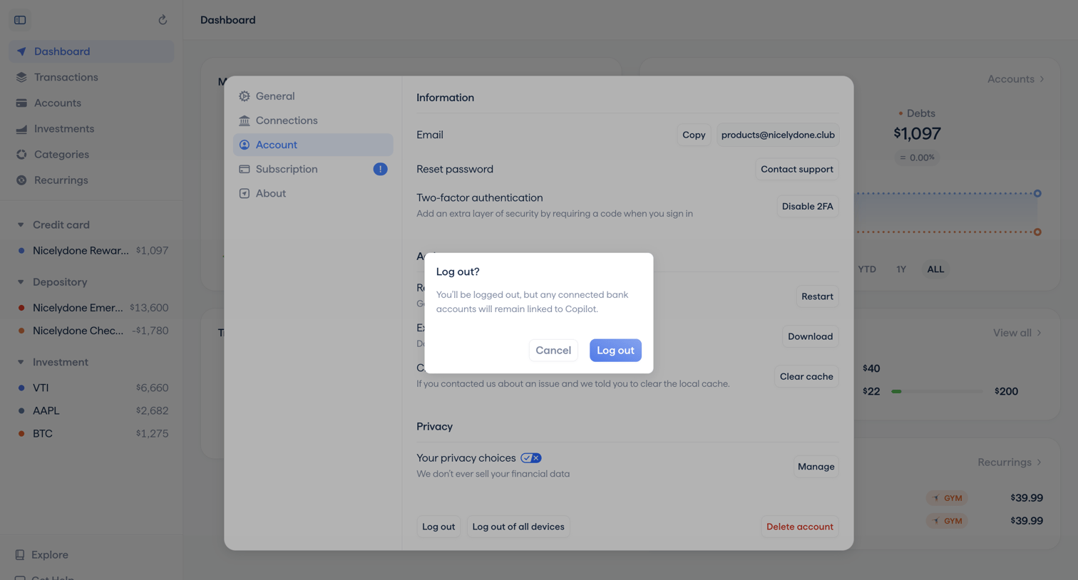 Copilot Money | Dashboard from Copilot