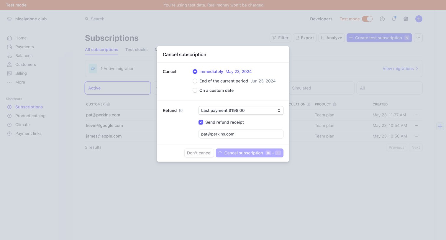 Subscriptions – nicelydone.club – Stripe [Test] from Stripe