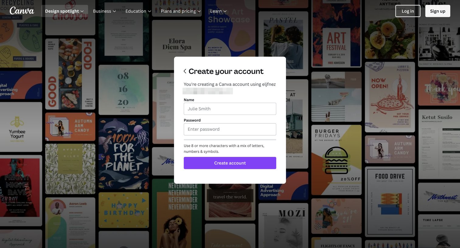 Canva - Login to your Canva account screen