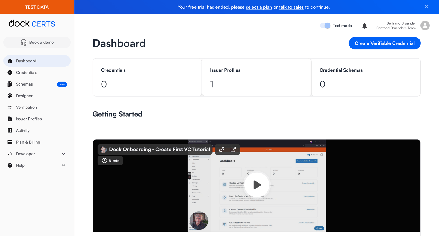 Dock - Dock Certs - Dashboard screen