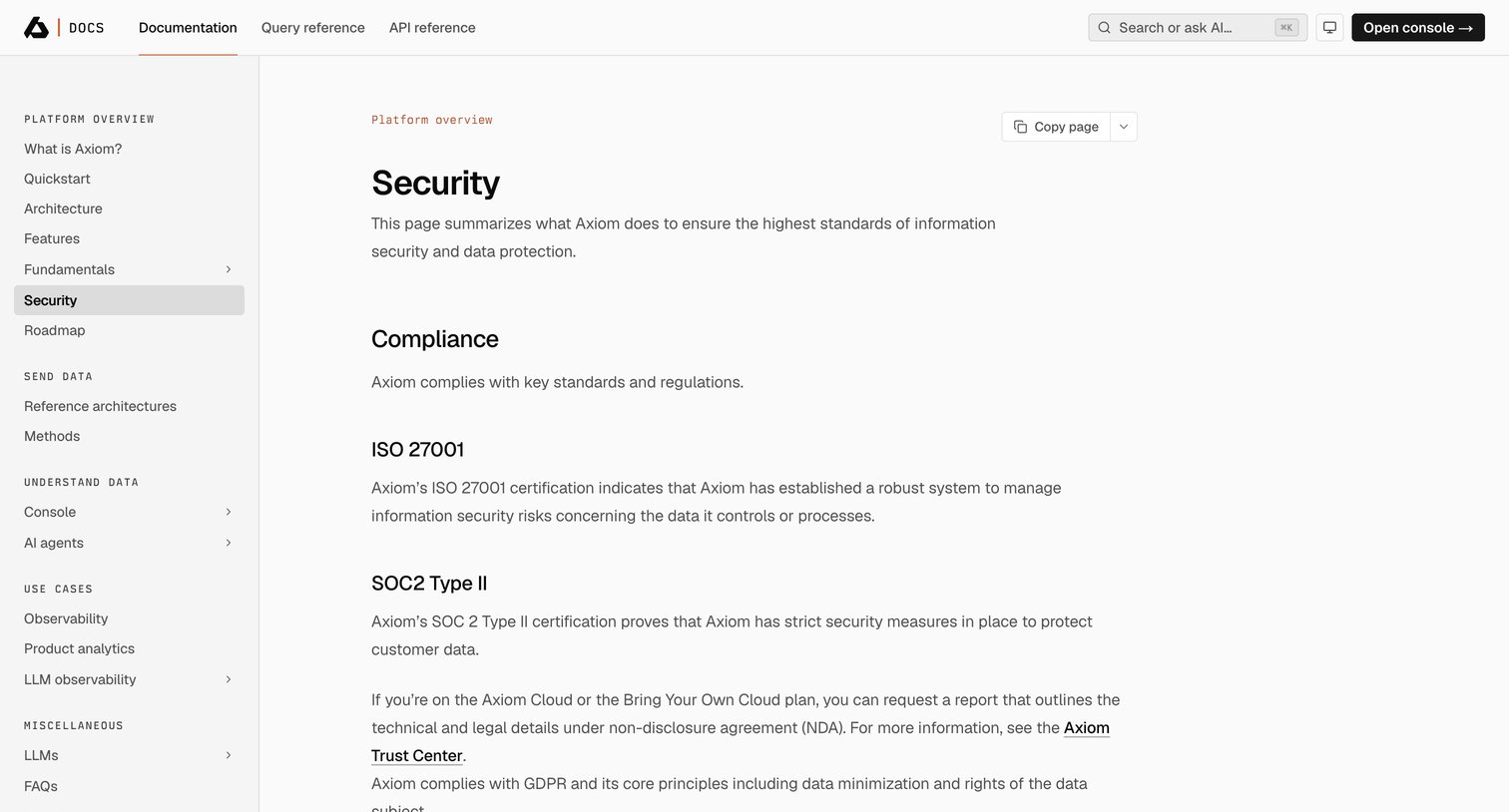 Axiom - Security | Axiom Docs screen