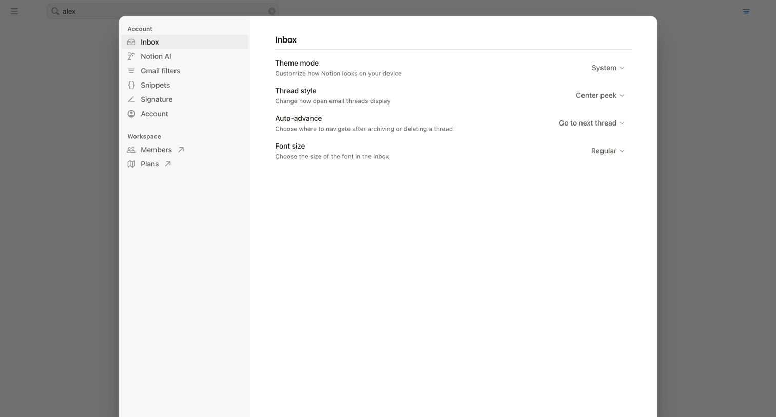 Notion Mail - Search • nicelydoneproducts@gmail.com • Notion Mail screen
