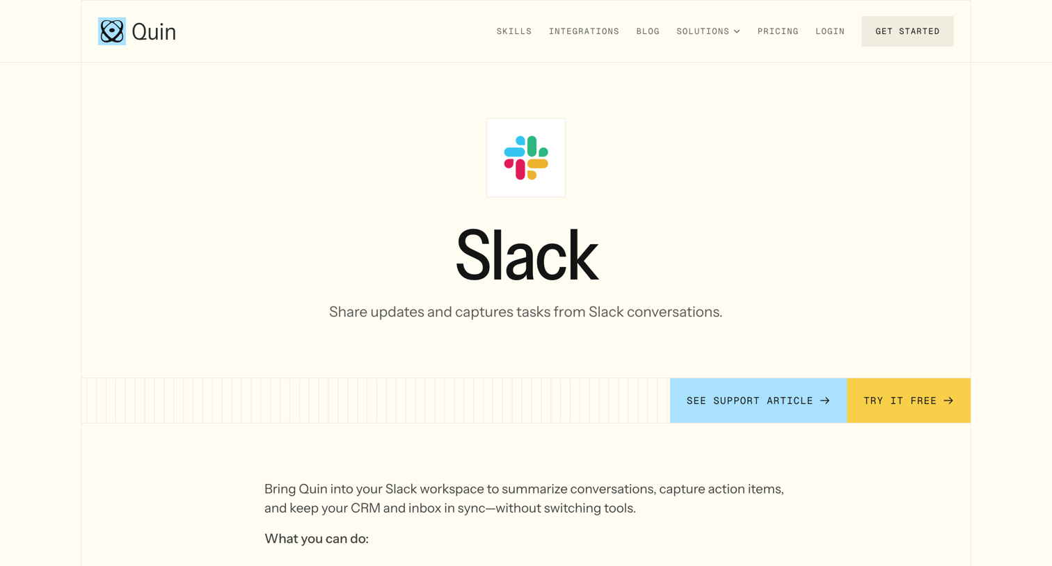 Quin - Slack screen