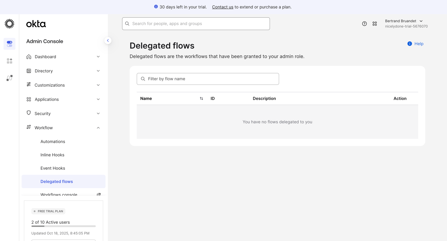 Okta - nicelydone-trial-5676070 - Delegated flows screen