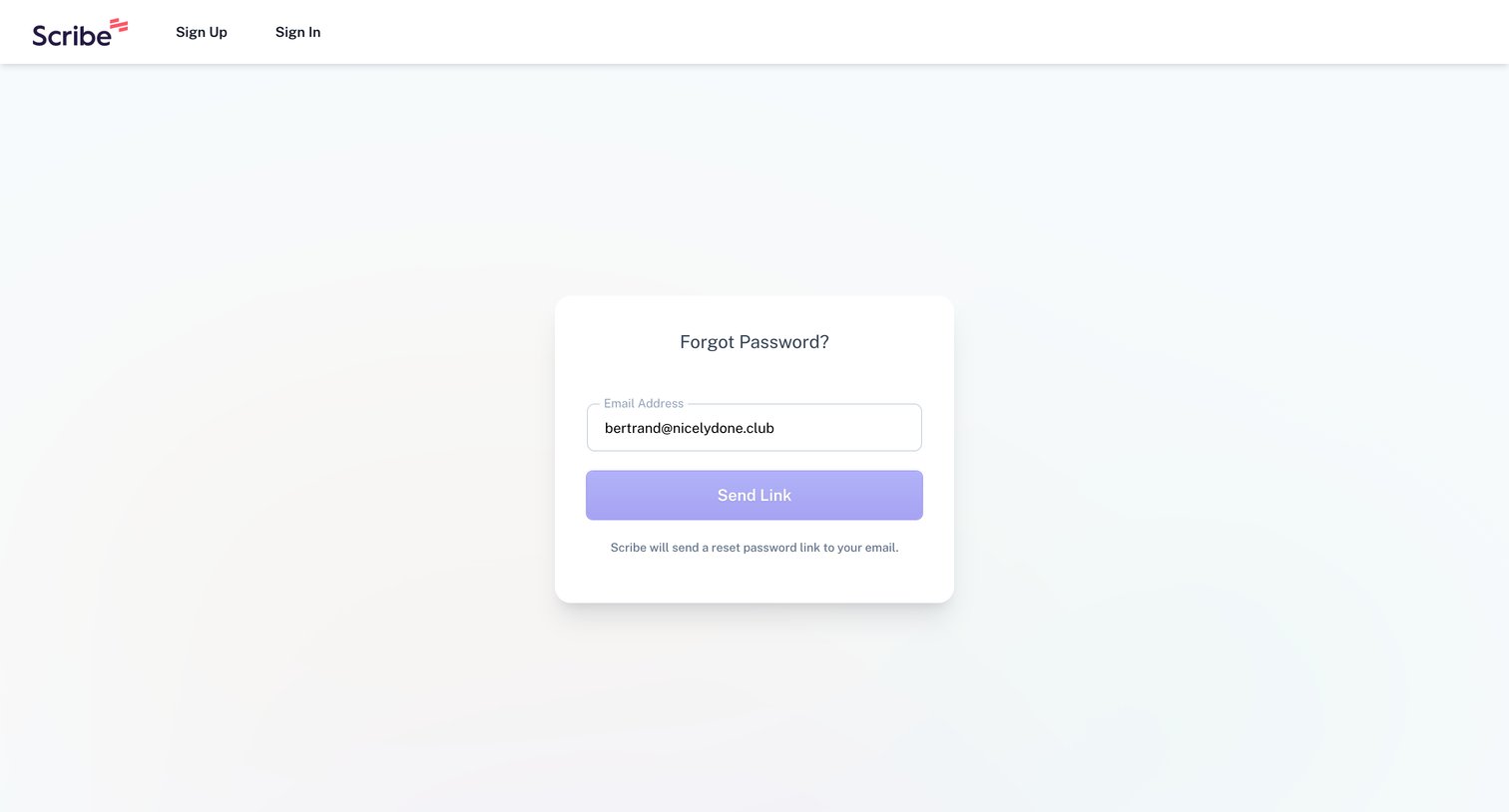 Scribe - Scribe - Reset Password screen