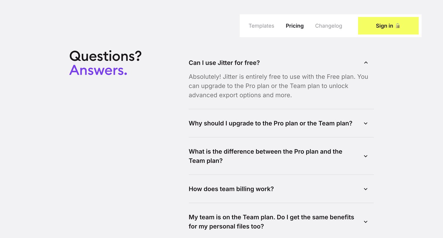 Jitter - Pricing · Jitter screen