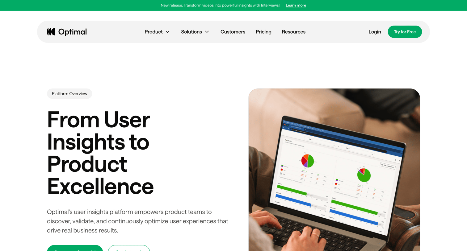 Optimal - Platform Overview Optimal User Insight Platform screen