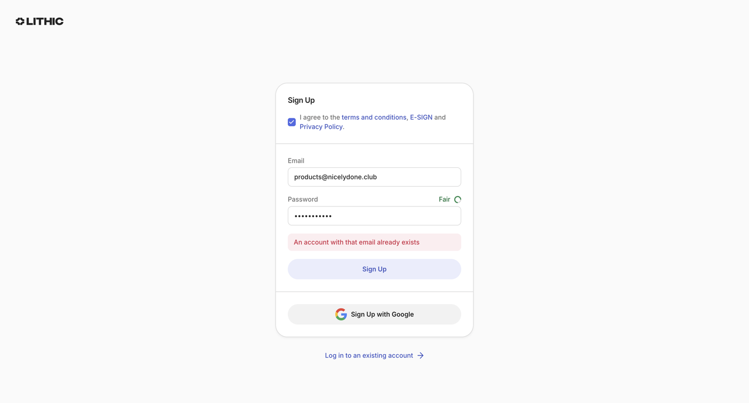 Lithic - Lithic - Sign Up screen
