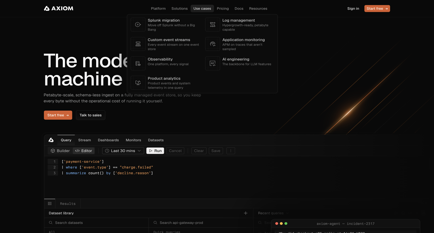 Axiom - Axiom - The modern machine data platform - hover: Use cases screen