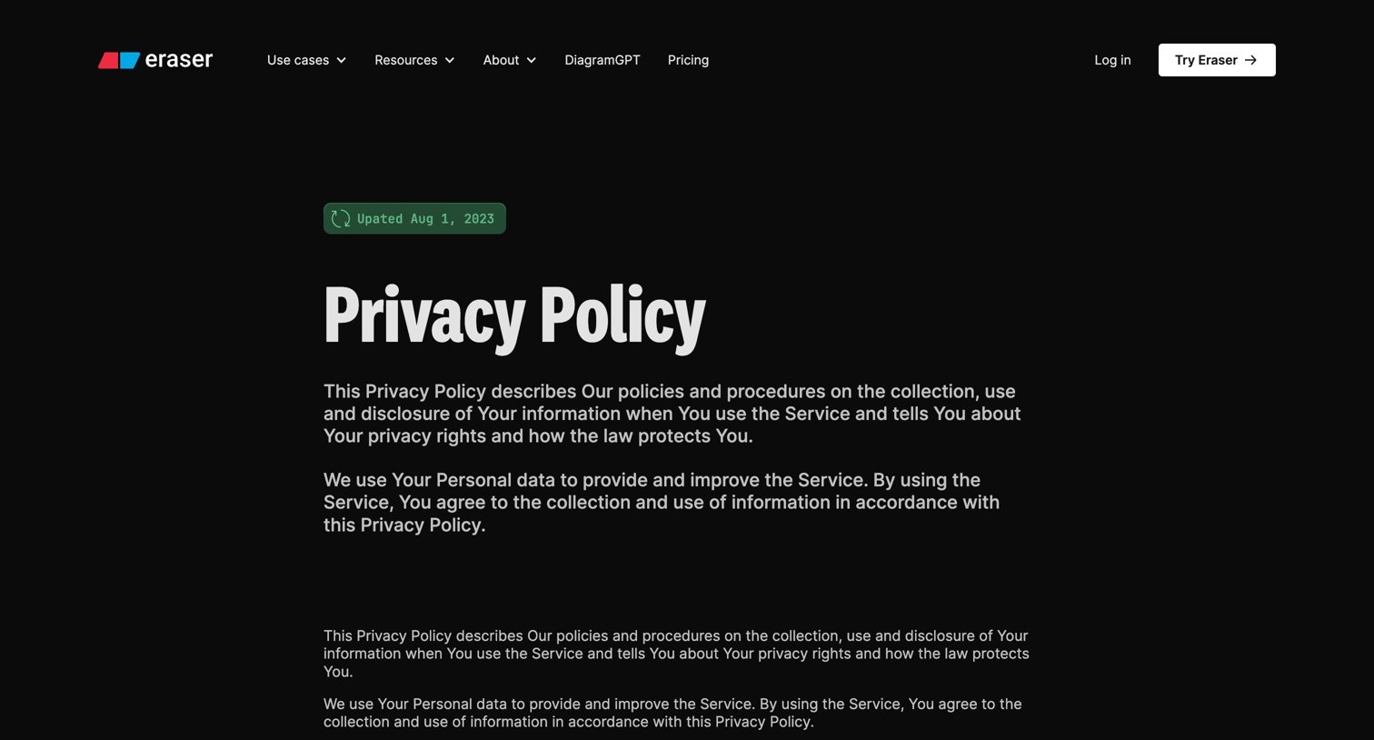 Eraser - Privacy – Eraser screen