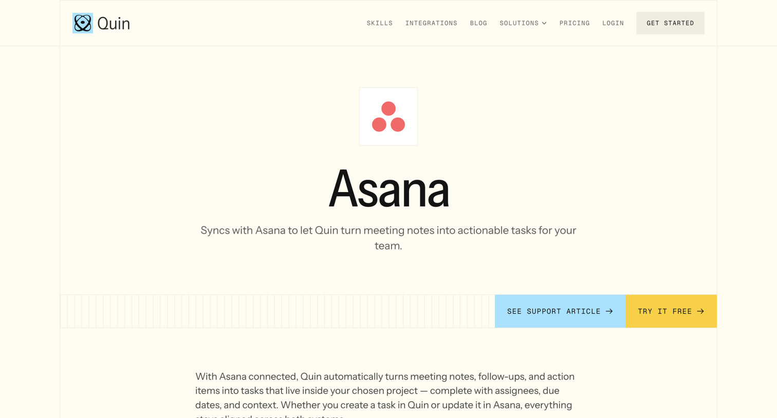 Quin - Asana screen