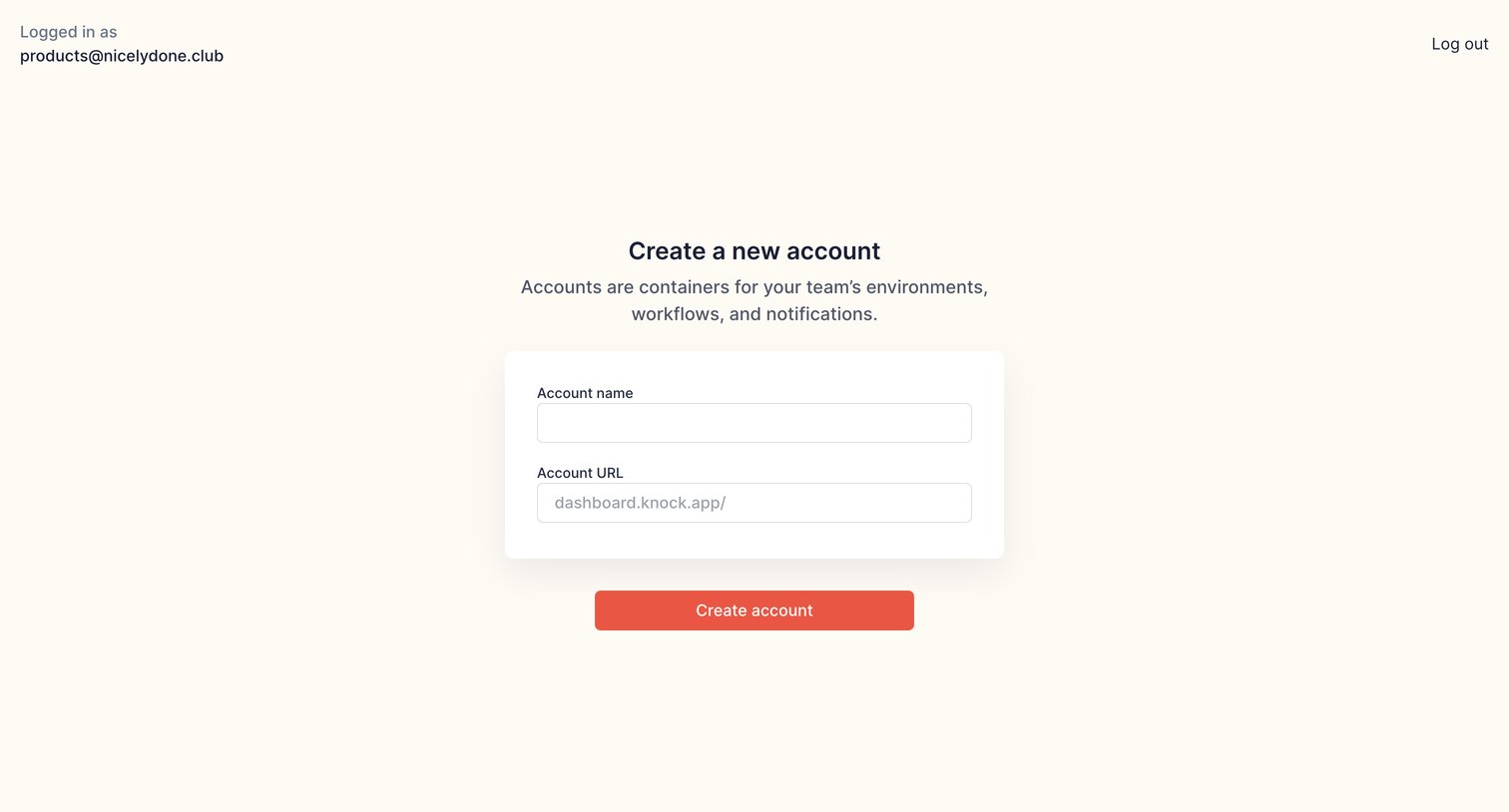 Knock - Create account | Knock screen