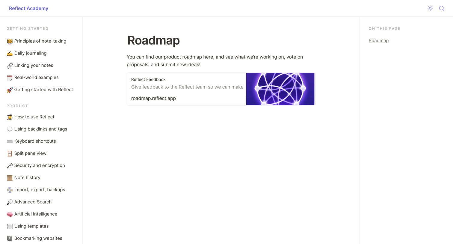 Reflect - Roadmap screen