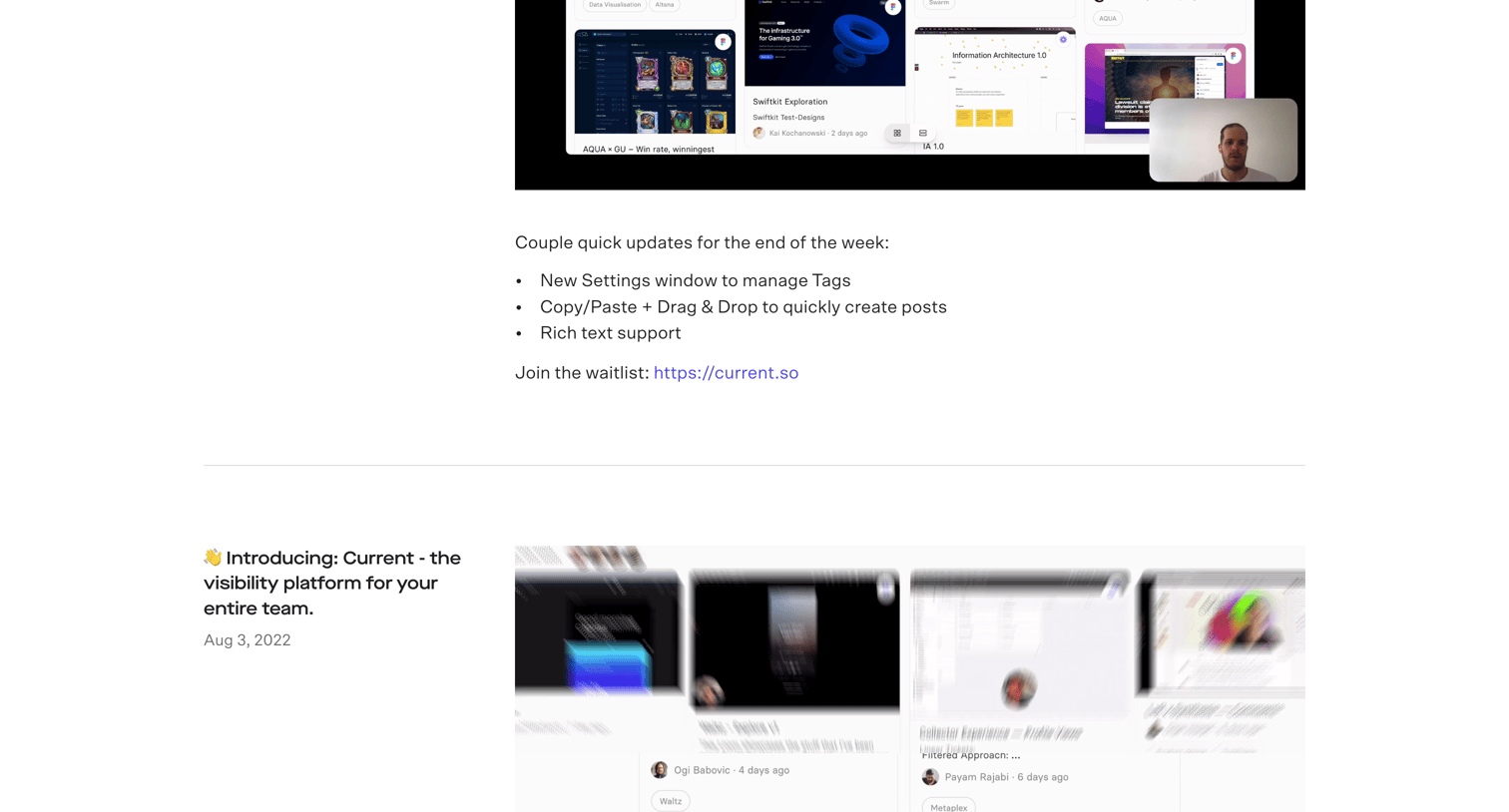 Current - Current - Changelog #2 screen