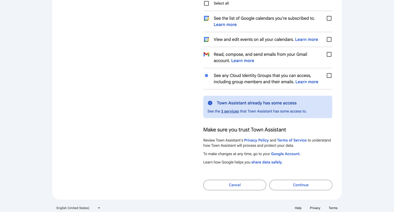 Town - Sign in - Google Accounts screen