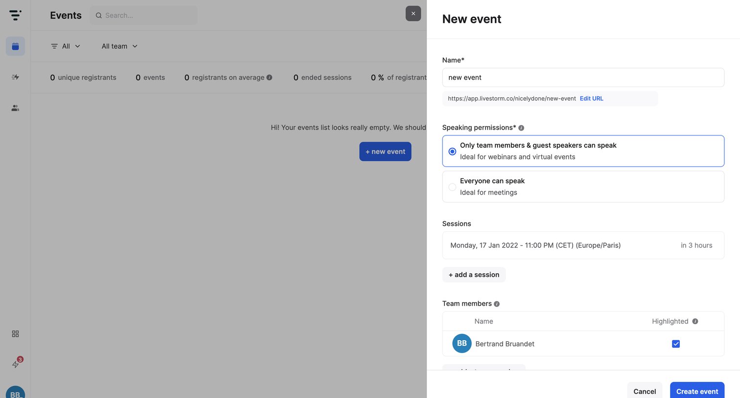 Livestorm - Dashboard | Livestorm screen