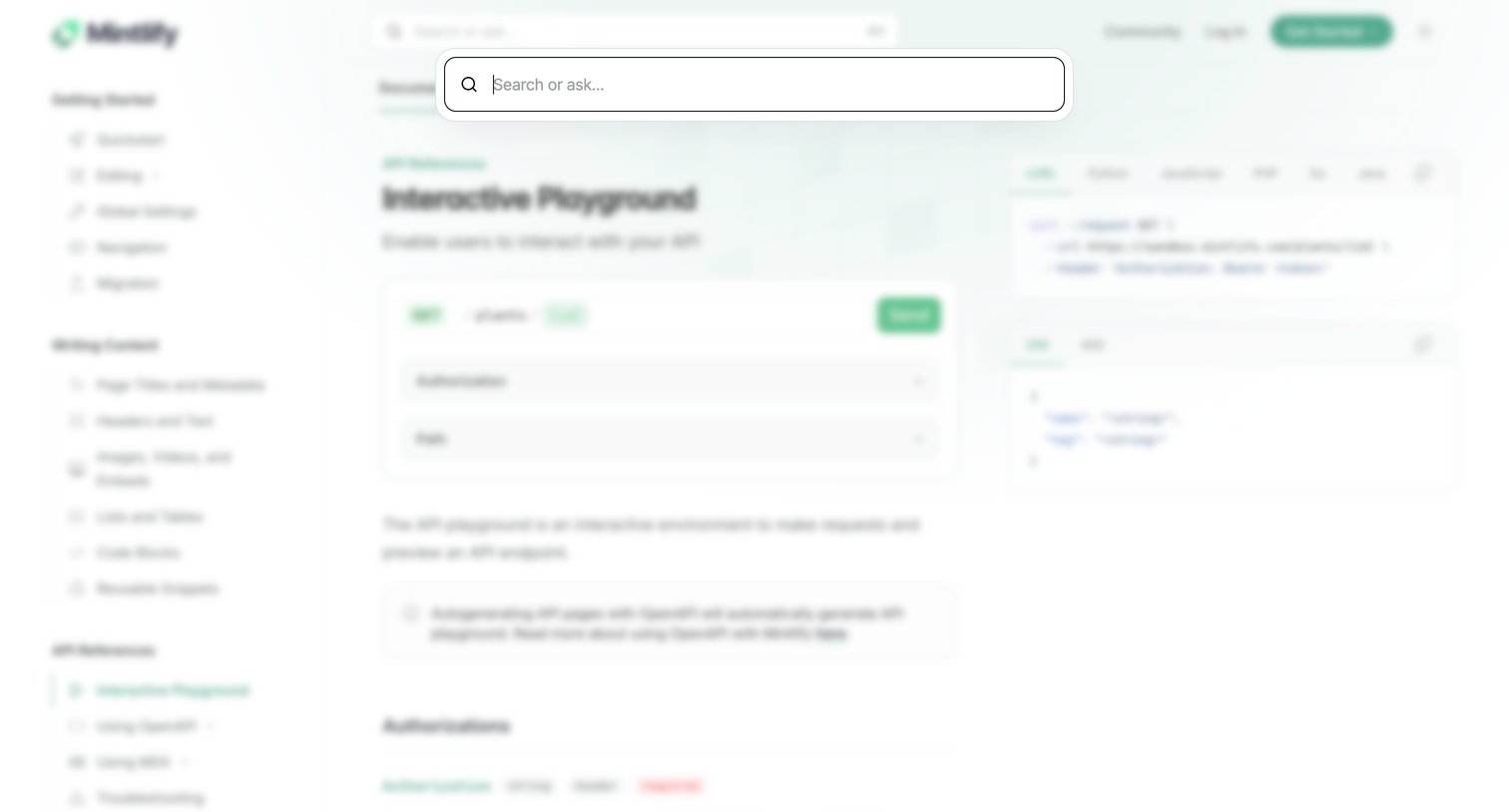 Mintlify - Interactive Playground - Mintlify screen