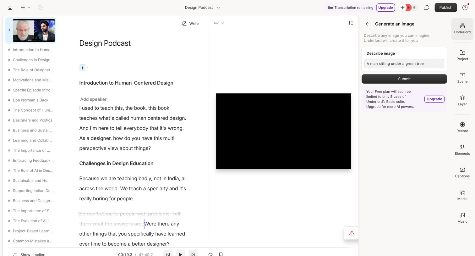 Descript - Design Podcast - Descript screen