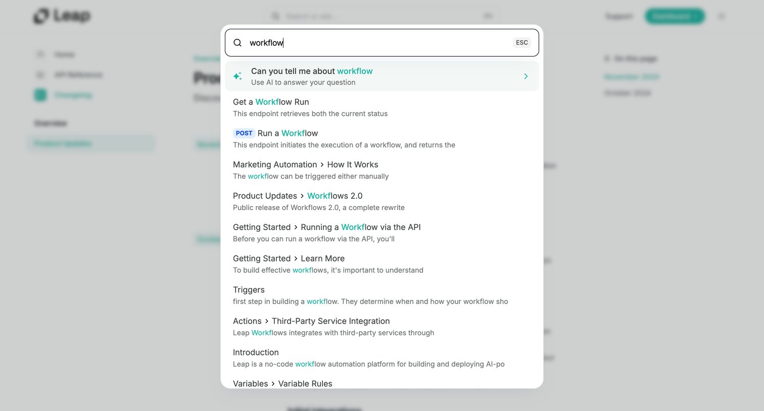 Leap - Product Updates - Leap AI screen