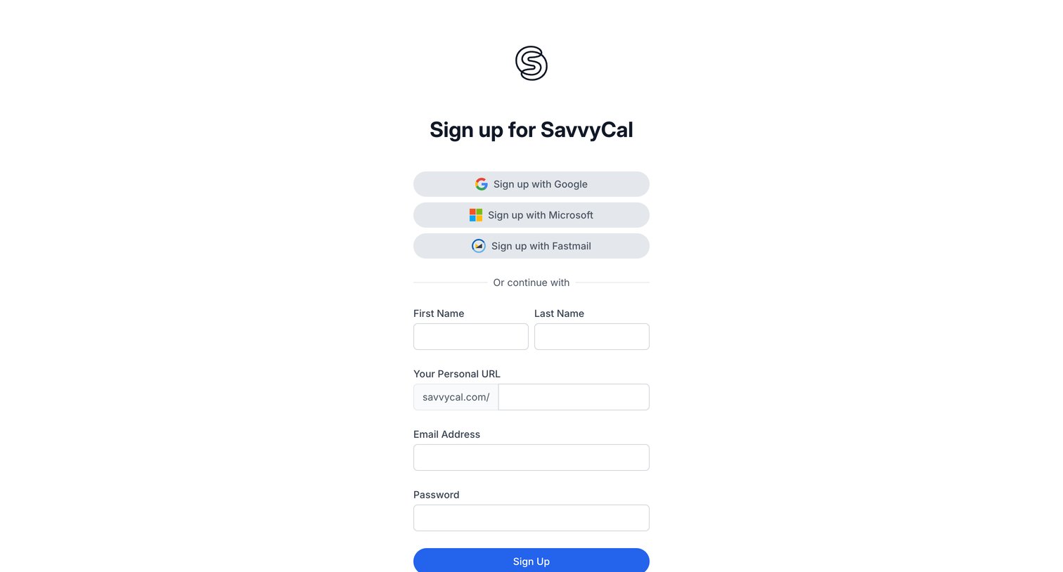 SavvyCal - Sign Up for SavvyCal screen