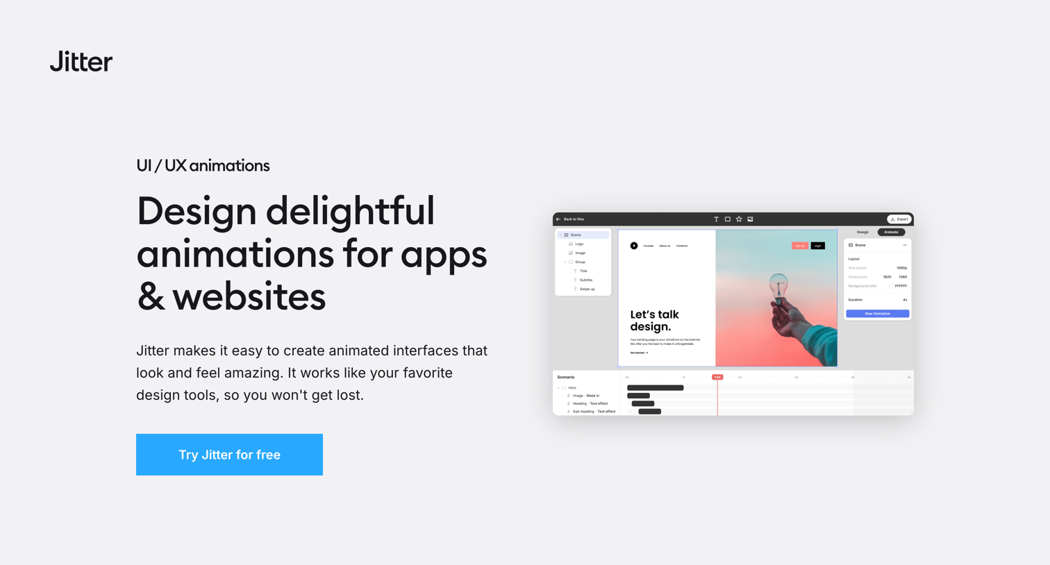 Jitter - Design delightful animations for apps | websites · Jitter screen