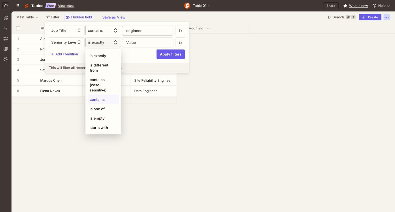 Zapier - Table 01 | Zapier screen