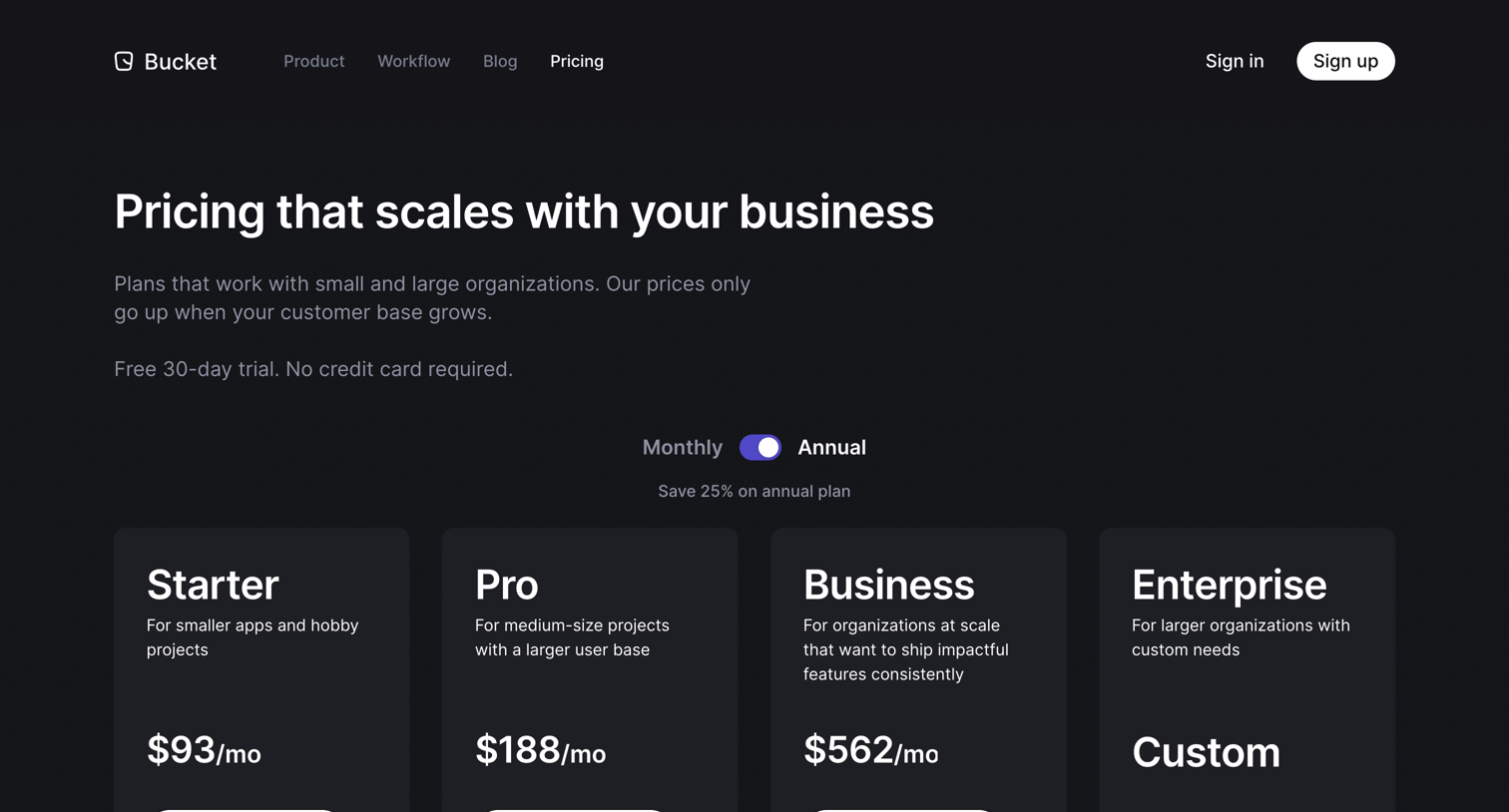 Bucket - Bucket — Pricing screen