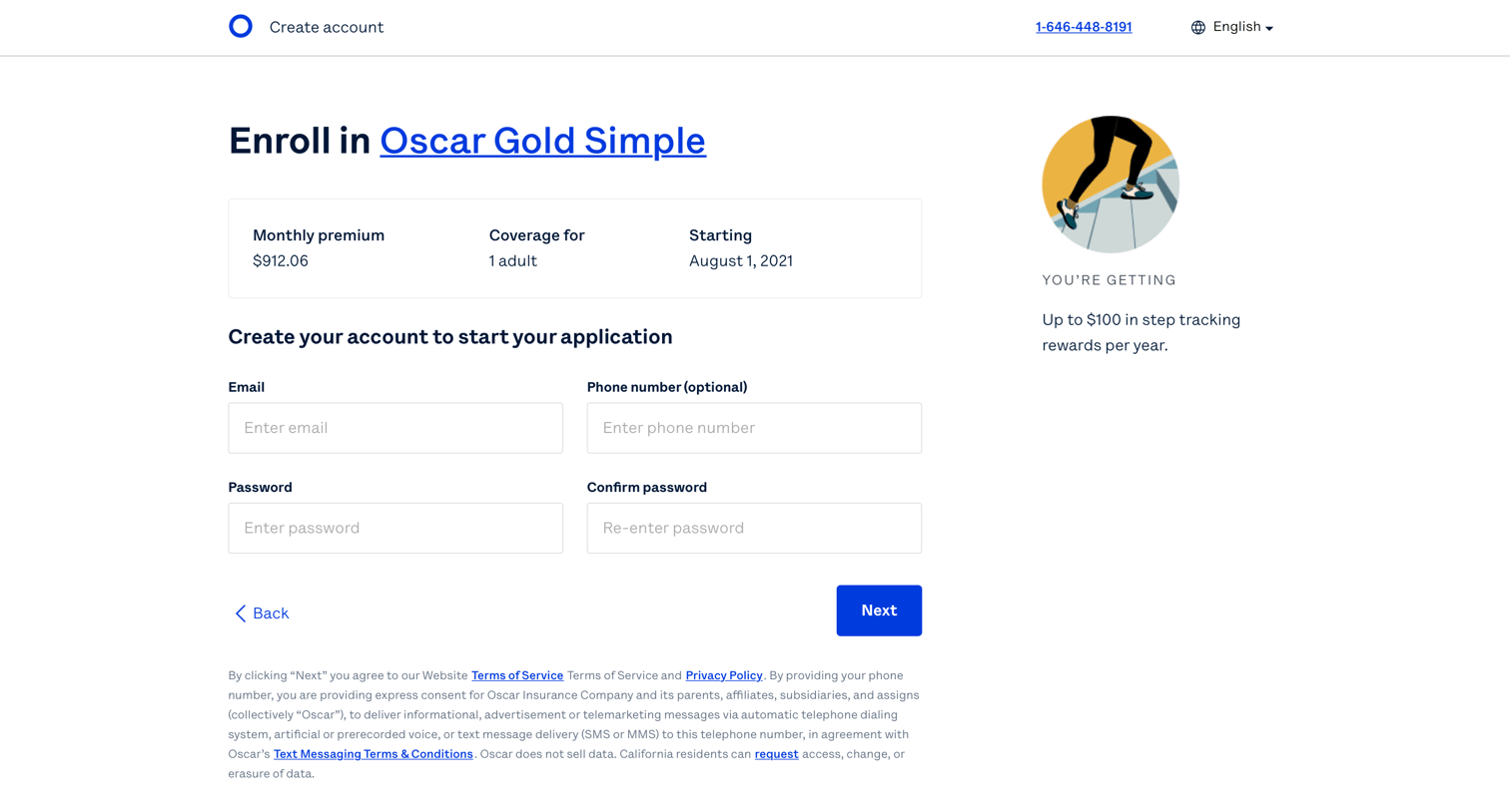 Oscar - Oscar | Create account screen