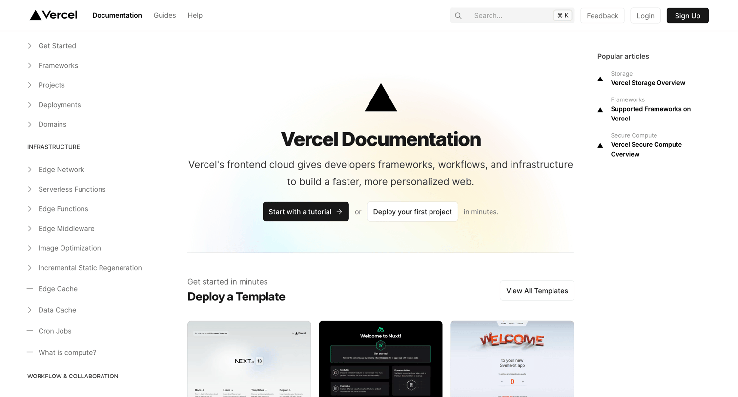 Vercel - Vercel Documentation | Vercel Docs screen