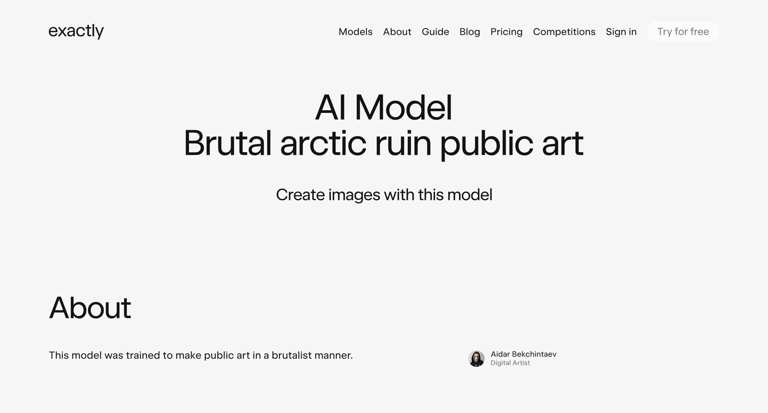 Exactly - Brutal arctic ruin public art by Aidar Bekchintaev | Exactly.ai screen