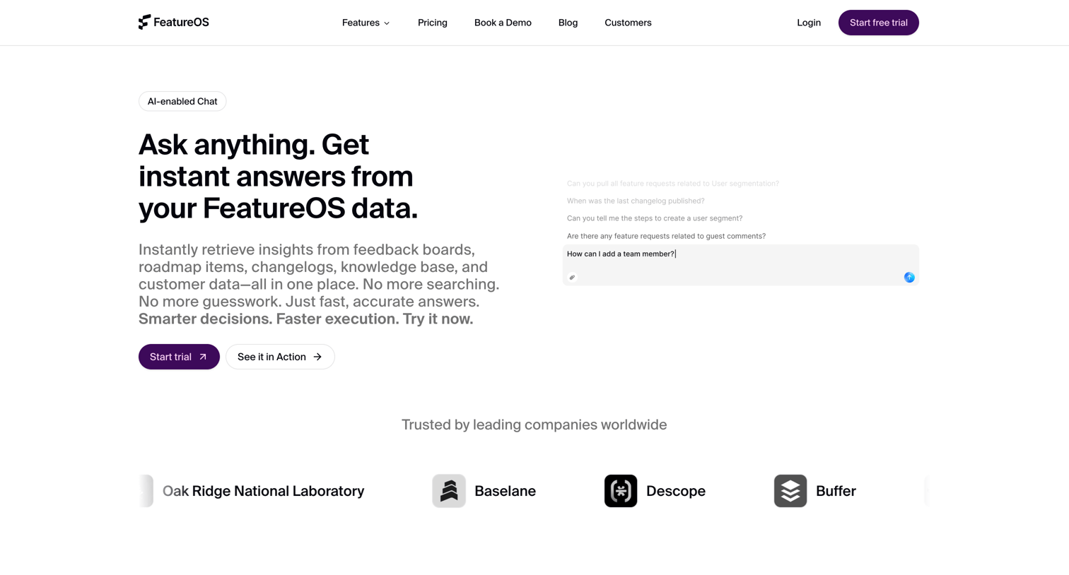 FeatureOS - AI-powered Chat built for product teams - FeatureOS screen