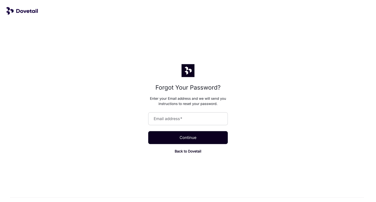 Dovetail - Log in – Dovetail screen