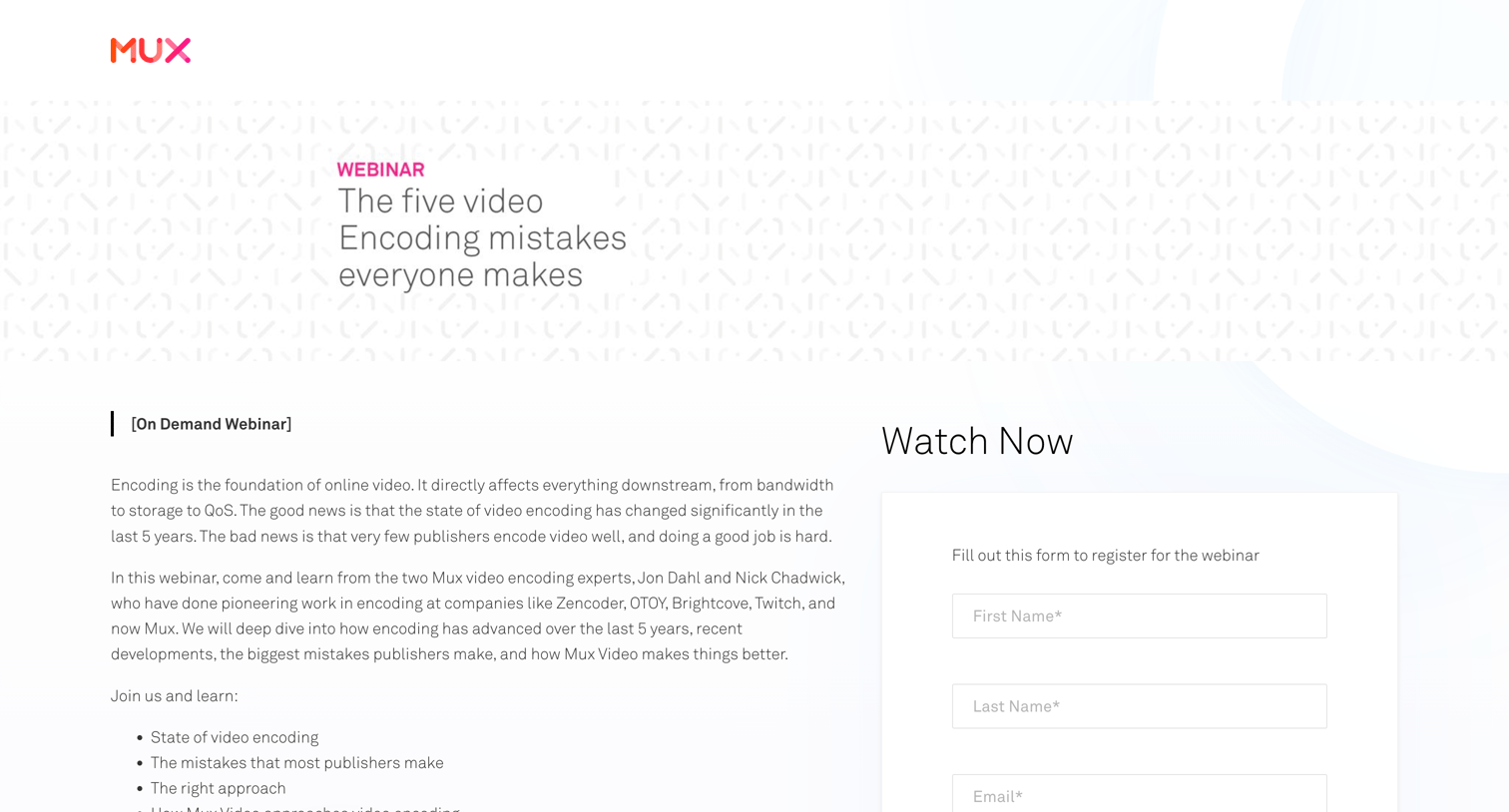 Mux - Webinar The five video encoding mistakes that everyone makes screen